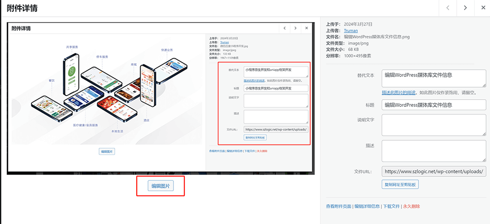 WordPress媒体库编辑图片